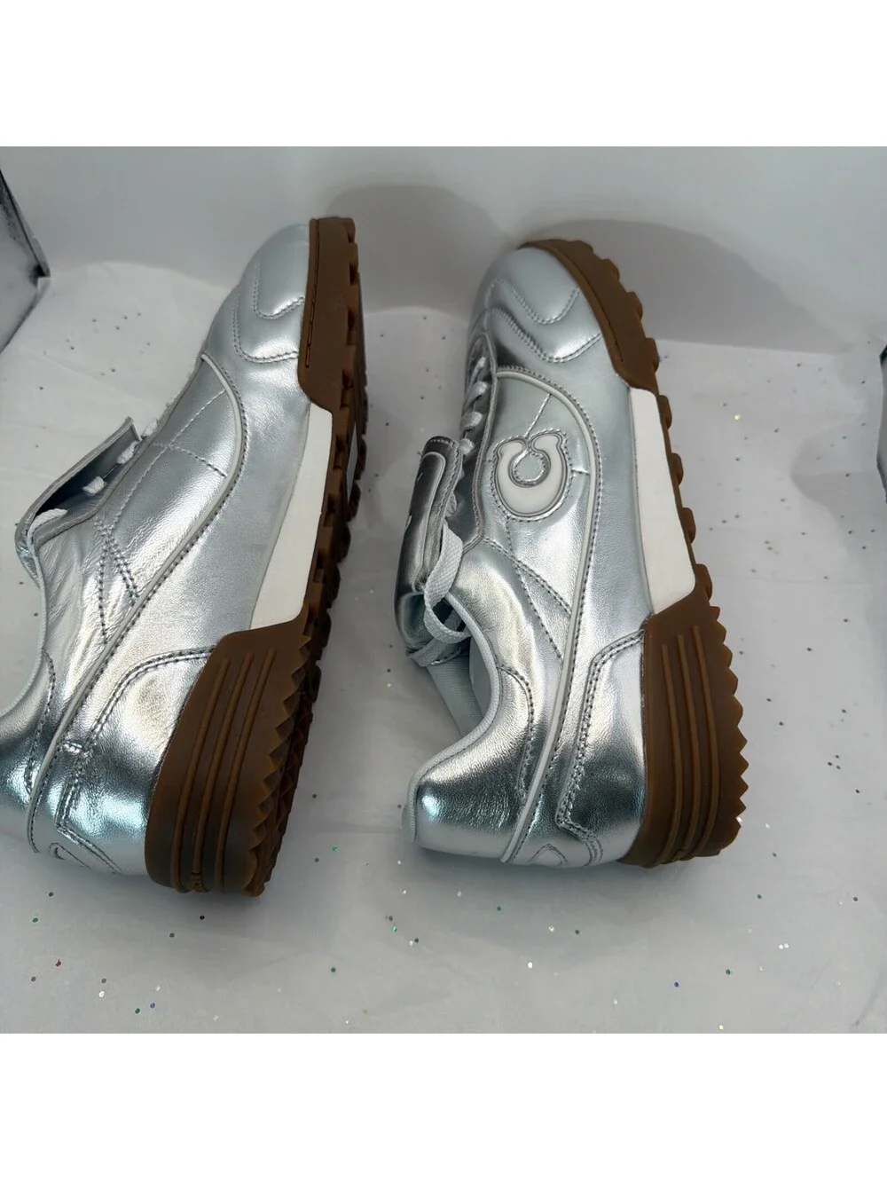 Coach Match Sneaker CC147 Silver Metallic Leather Women’s 11.5 D New